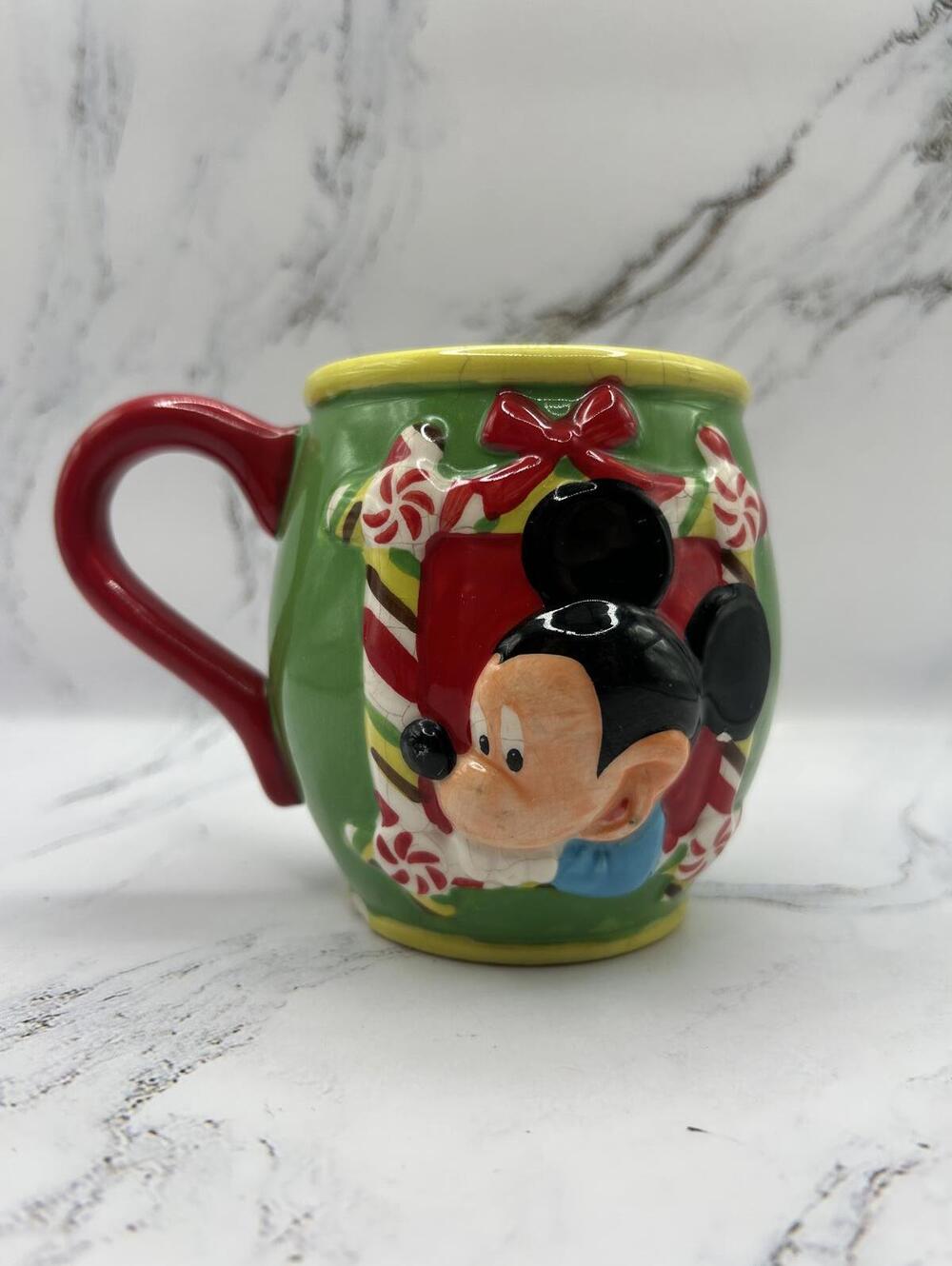 Vintage Mickey Mouse Christmas Mug Candy Canes Holiday Disney Cup (Chipped)